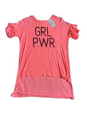Kandy Kiss Girls Hi-Lo Ruffled Sleeve Shirt With Pearl Embellishments-Coral-XL